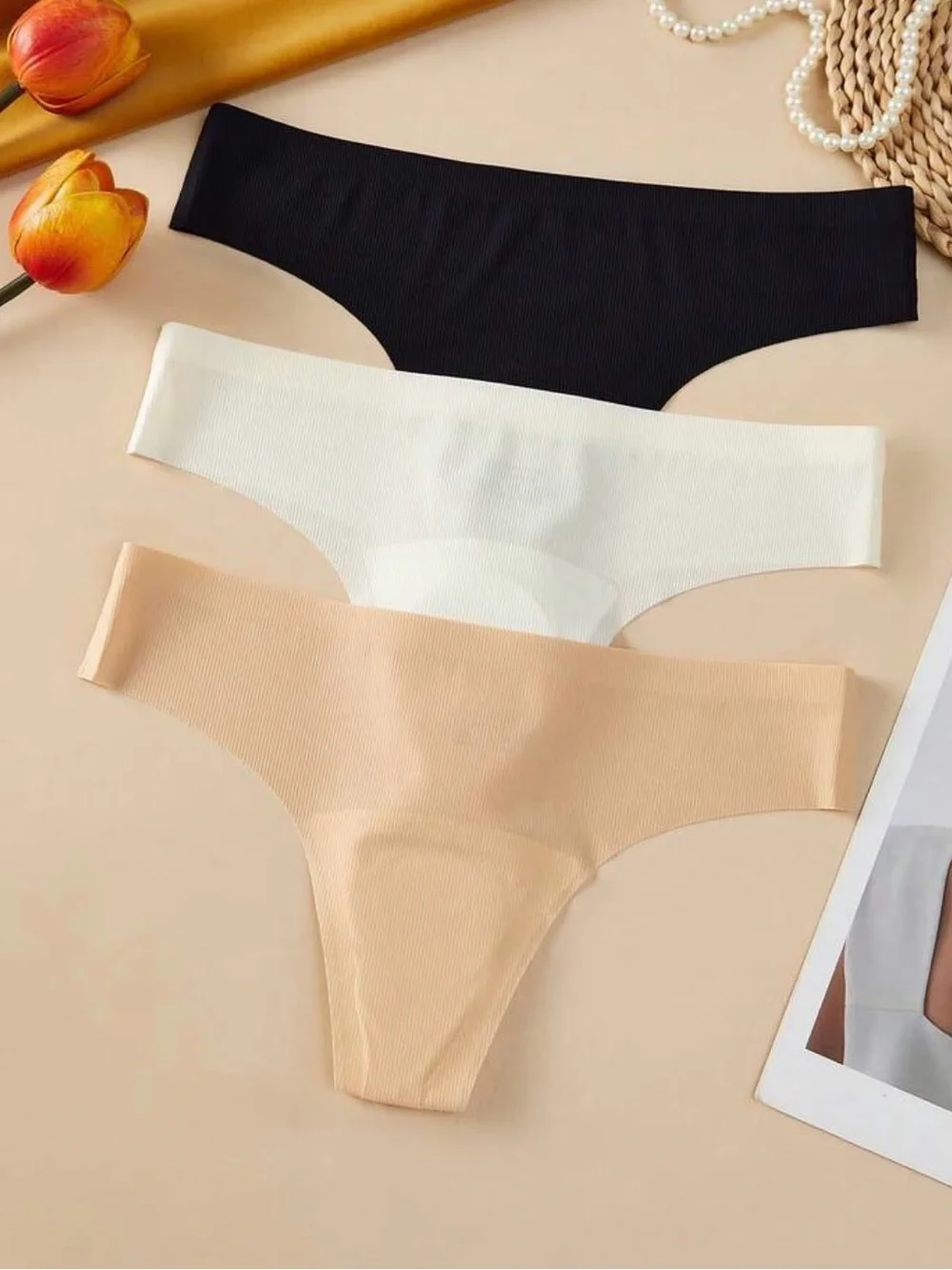 3pcs Women Seamless Yoga Sports Panties, High Elasticity Breathable Size M